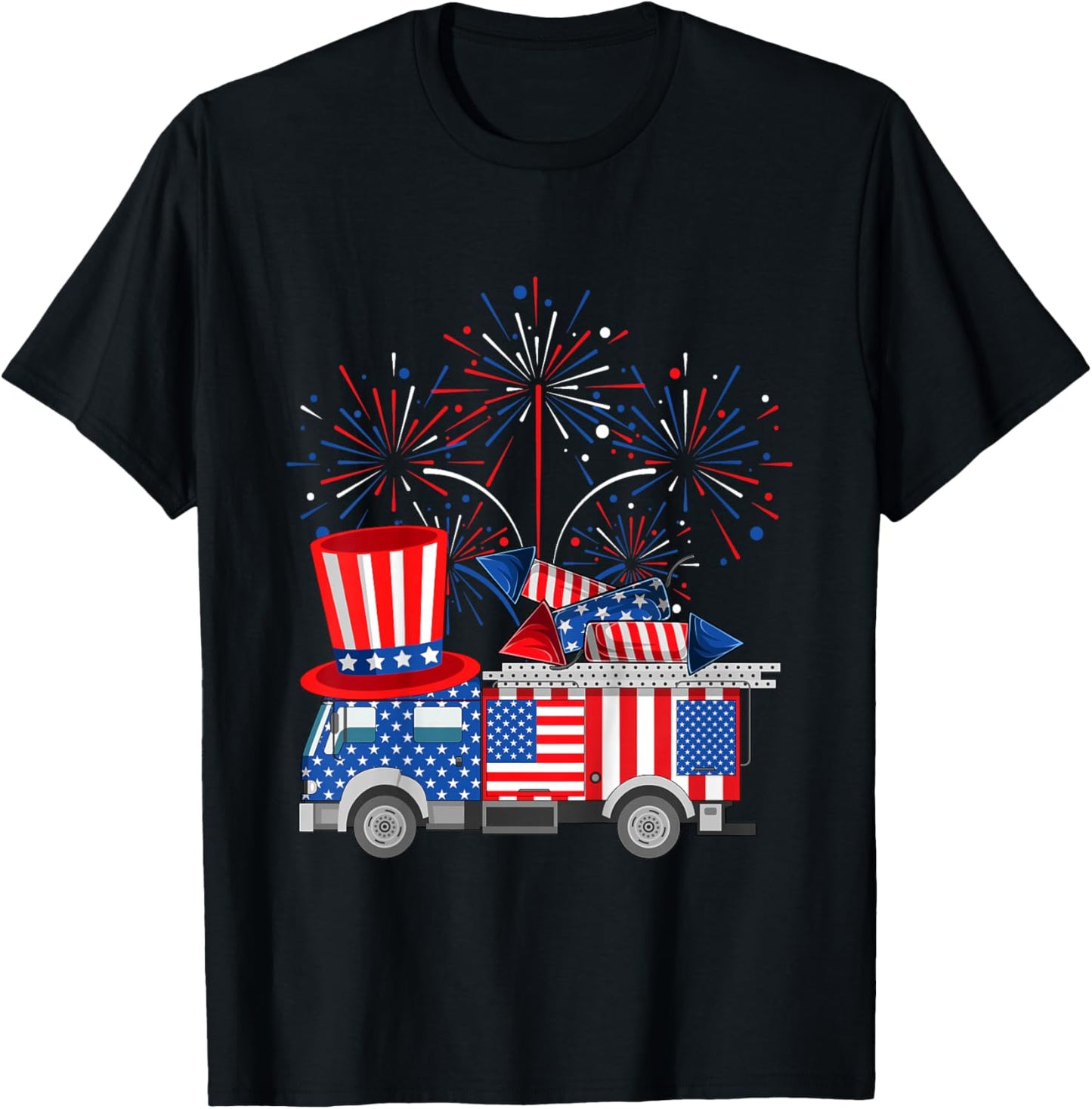 Kids Fire Truck Funny 4th of July Firefighter Kids Boys Firetruck T-Shirt - T-Shirt | Black