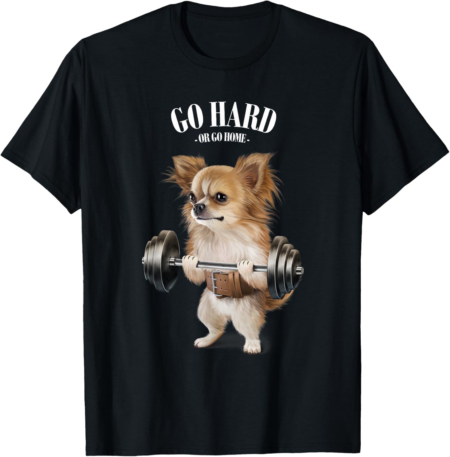 Chihuahua Dog Weightlifting in Fitness Gym Men Women Kids T-Shirt - T-Shirt | Black
