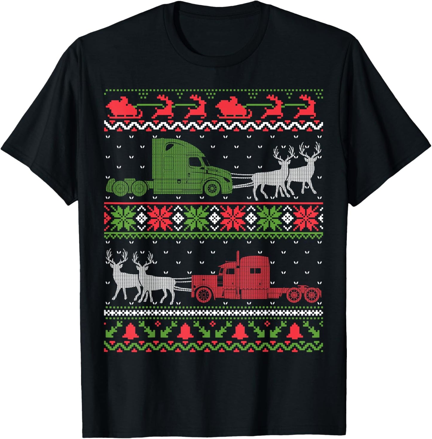 Semi Truck Driver - Truckers Ugly Christmas Sweater T-Shirt - T-Shirt | Black