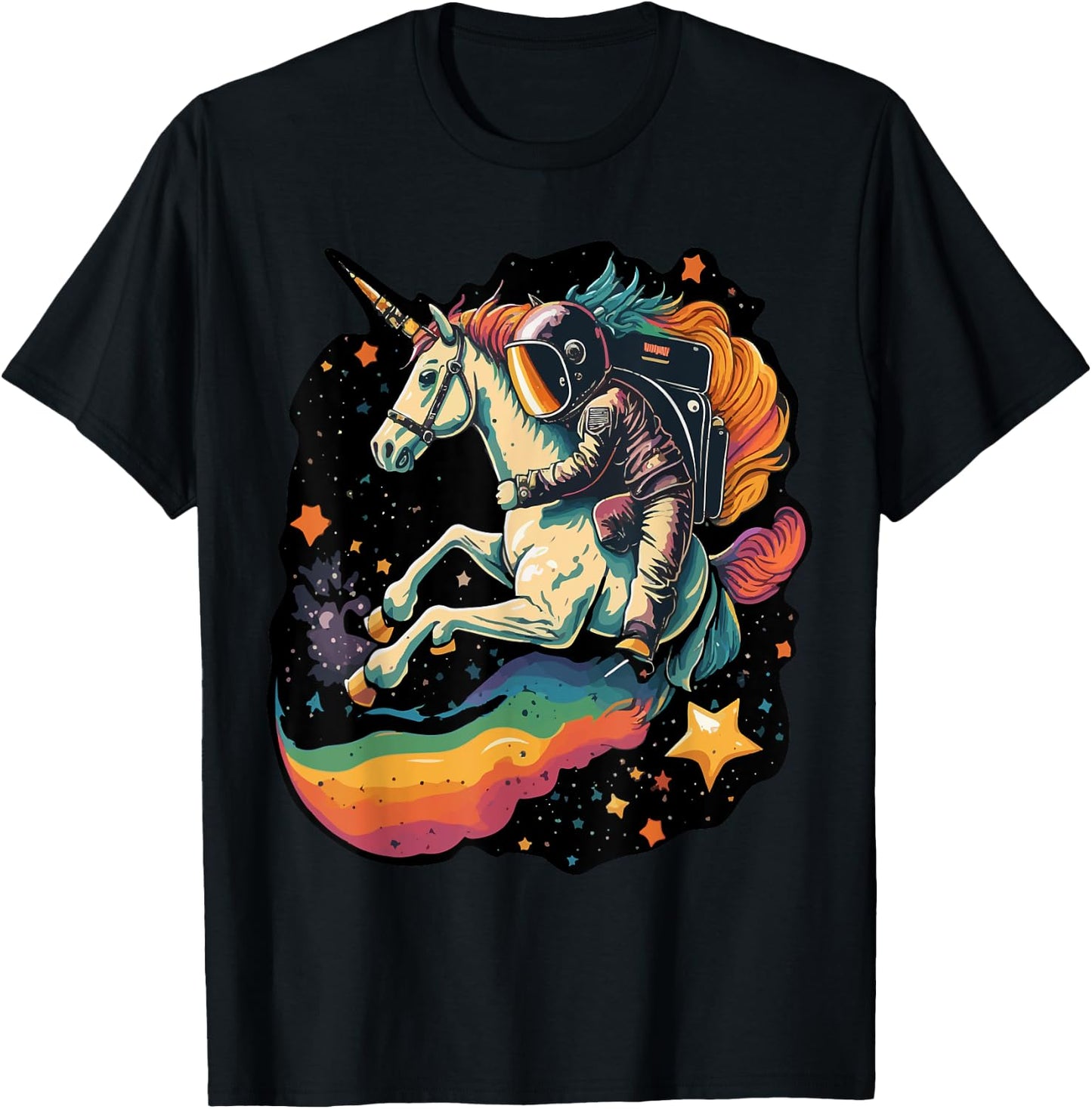 Cool Astronaut Spaceman Riding A Rainbow Unicorn In Space T-Shirt - T-Shirt | Black