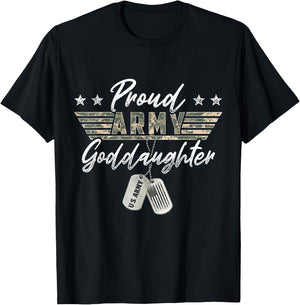 Proud Army Goddaughter American Veteran Military T-Shirt - T-Shirt | Black