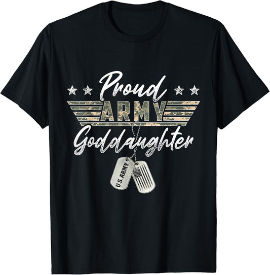Proud Army Goddaughter American Veteran Military T-Shirt - T-Shirt | Black