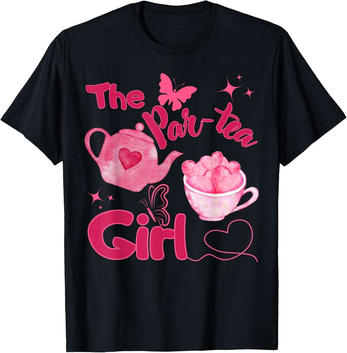 Par-tea Girl 2nd Birthday Teapot Tea for Two Bday Party T-Shirt - T-Shirt | Black
