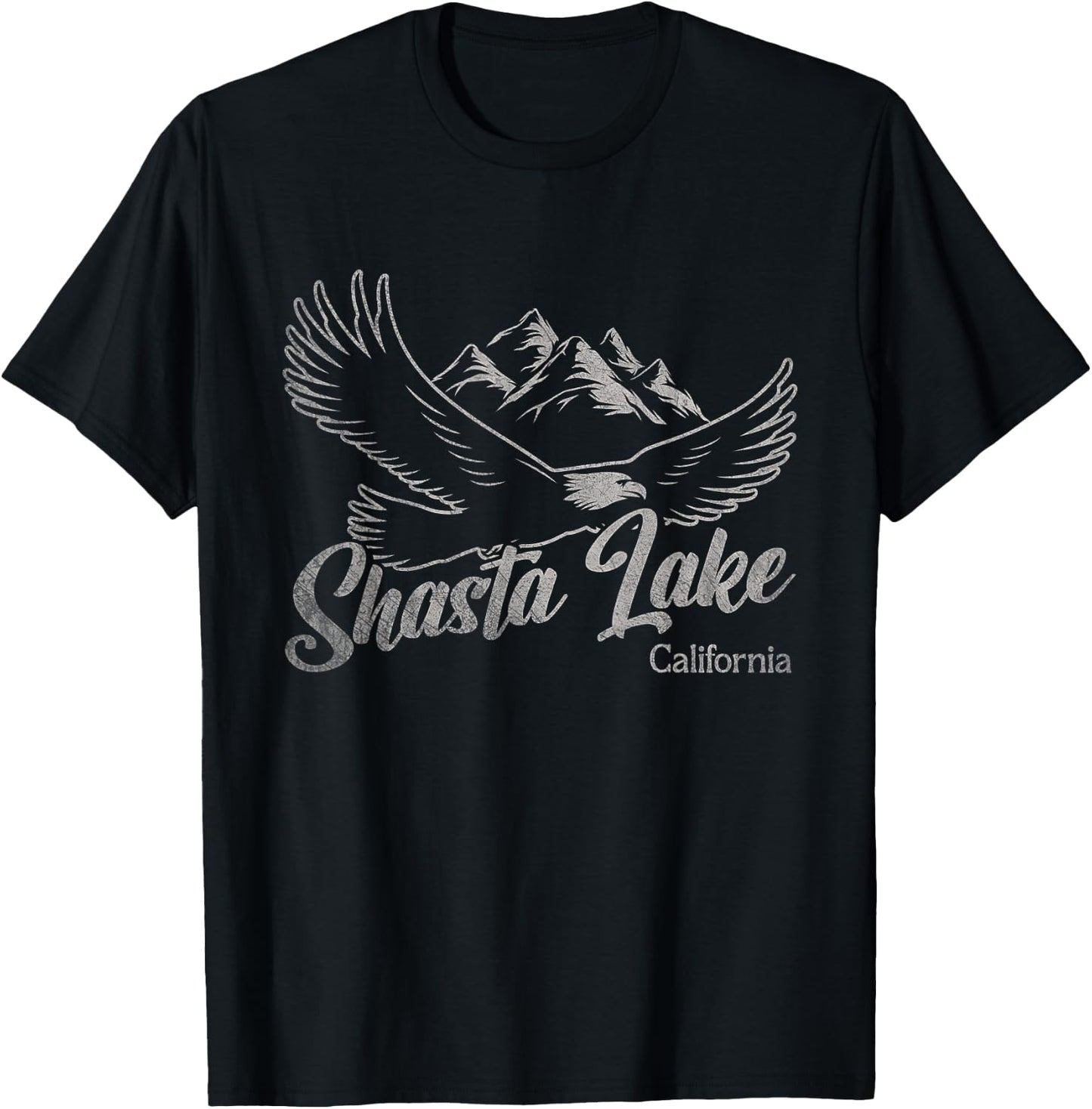 Vintage Shasta Lake California Mountains Eagle T-Shirt - T-Shirt | Black