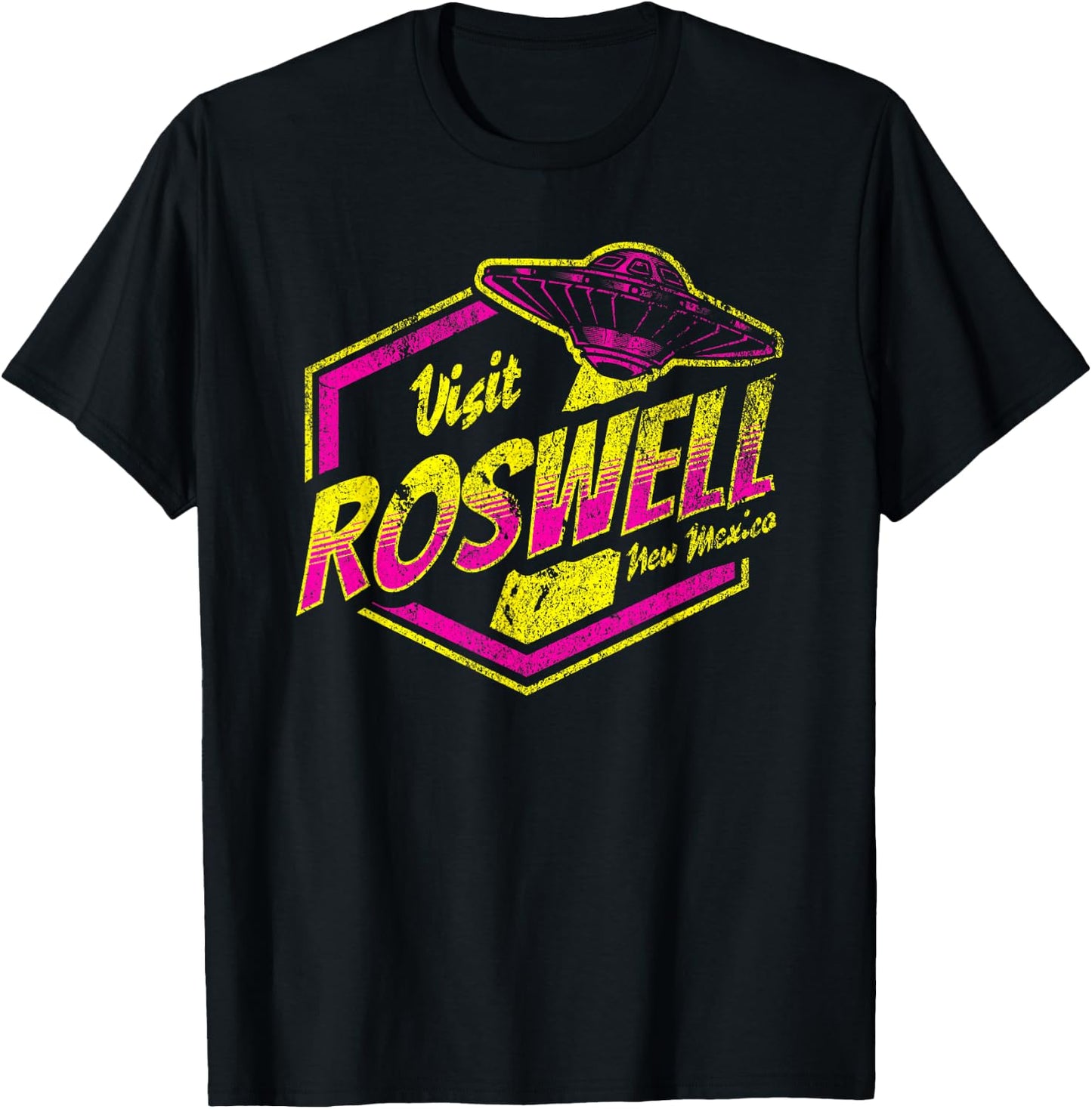 Visit Roswell New Mexico UFO Aliens Retro Area 51 Vacation T-Shirt - T-Shirt | Black