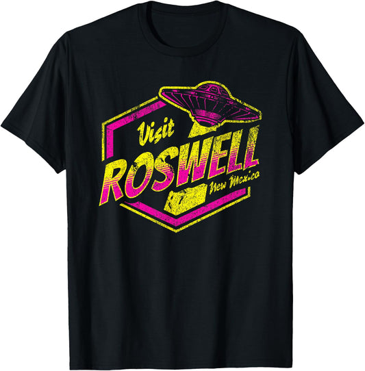 Visit Roswell New Mexico UFO Aliens Retro Area 51 Vacation T-Shirt - T-Shirt | Black