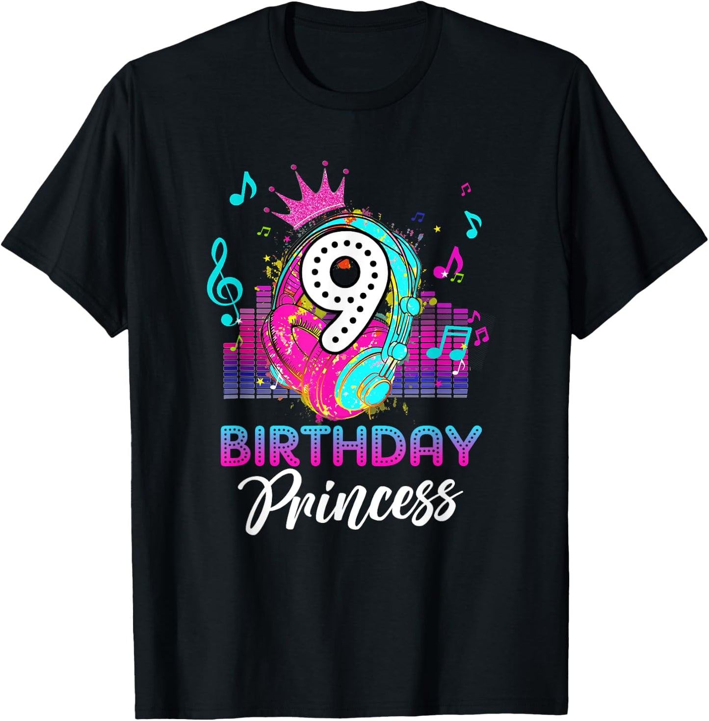 Musical Theme 9th Birthday Shirt Girls Princess Born 2014 T-Shirt - T-Shirt | Black