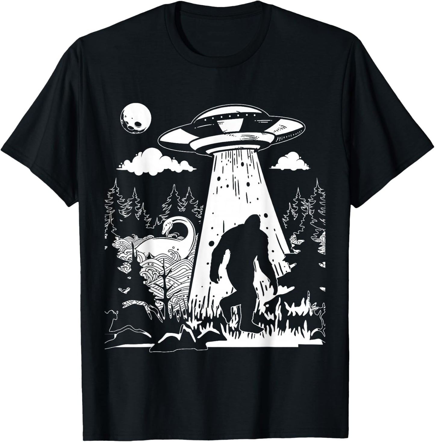 Vintage Alien with Bigfoot & Loch Ness Monster Cryptozoology T-Shirt - T-Shirt | Black