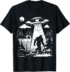 Vintage Alien with Bigfoot & Loch Ness Monster Cryptozoology T-Shirt - T-Shirt | Black
