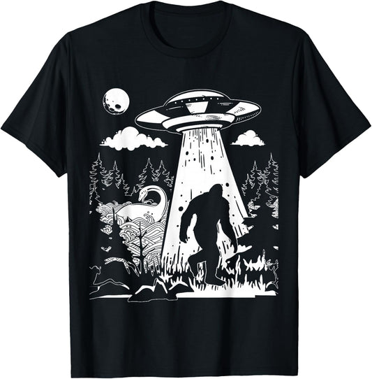 Vintage Alien with Bigfoot & Loch Ness Monster Cryptozoology T-Shirt - T-Shirt | Black