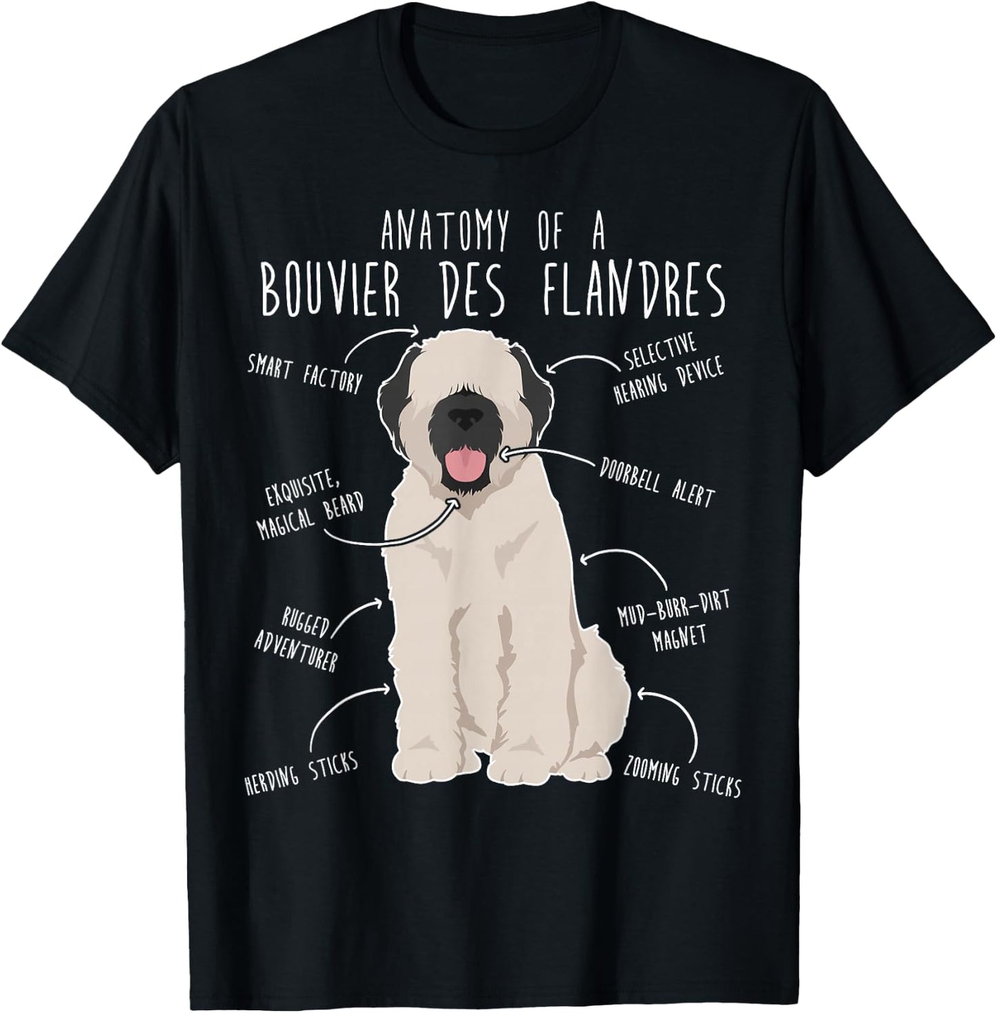 Bouvier Des Flandres Fawn Cream Dog Anatomy, Funny Cute Pet Men Women Kids T-Shirt - T-Shirt | Black