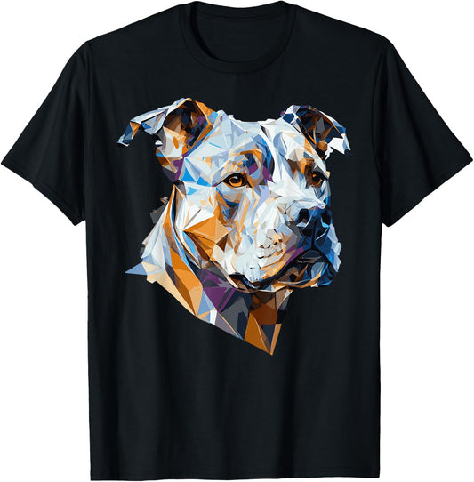 Geometric Pitbull Pet Dog Abstract Polygonal Dog Breed T-Shirt - T-Shirt | Black