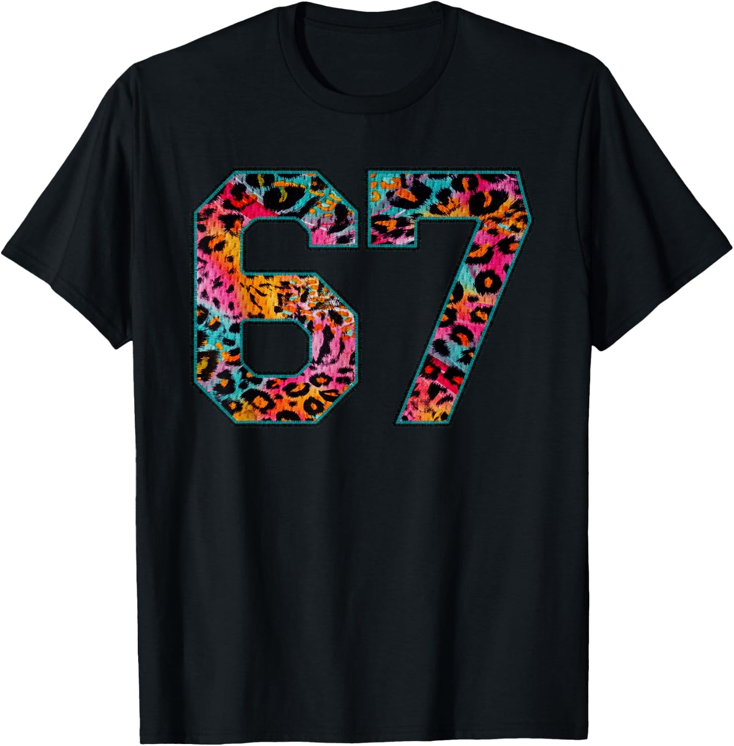 Number 67 in Retro Animal Print Fanwear Sports Player T-Shirt - T-Shirt | Black