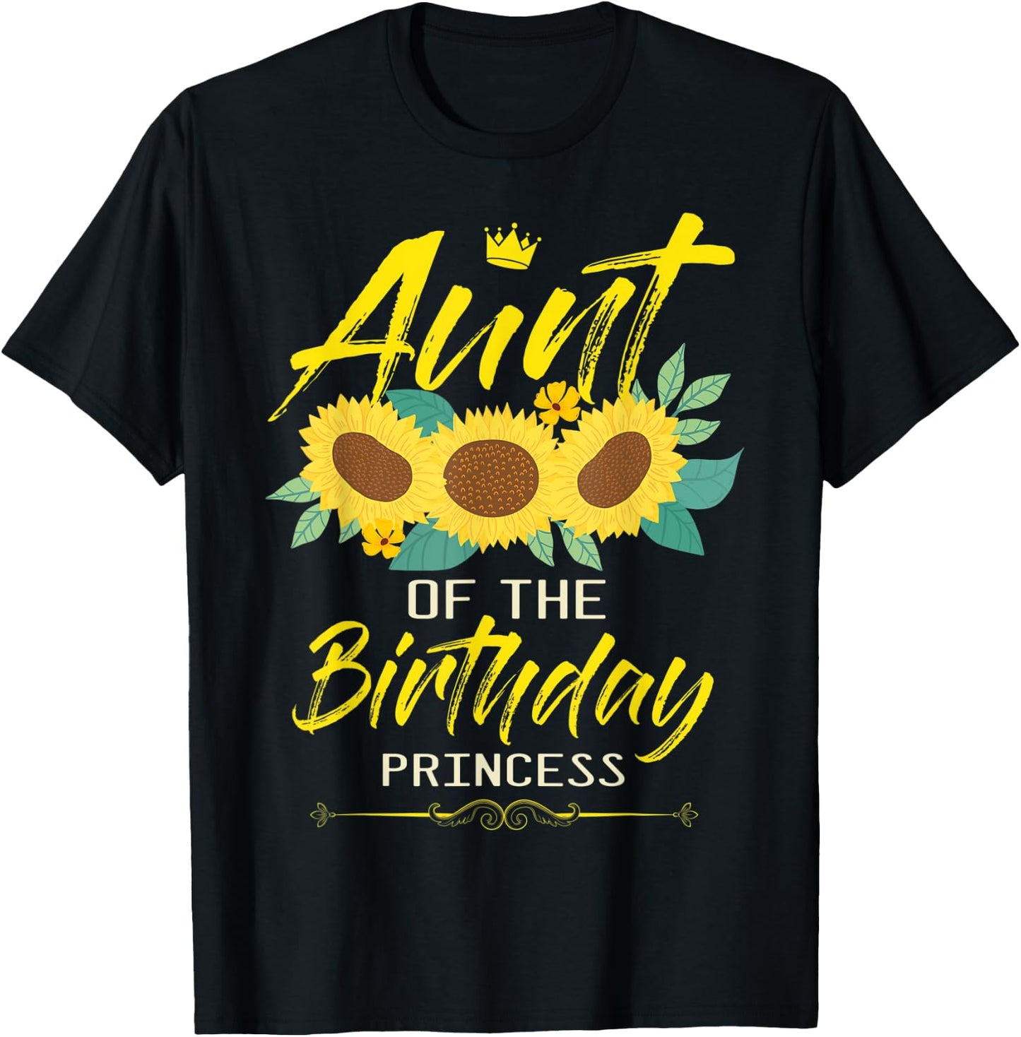 Aunt Of The Birthday Girl Sunflower Matching Family B-Day T-Shirt - T-Shirt | Black