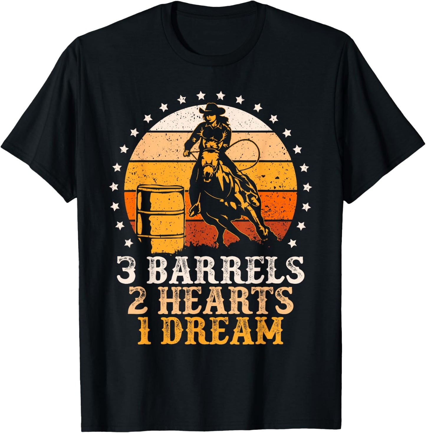 3 Barrels 2 Hearts 1 Dream Vintage Barrel Racing Rodeo T-Shirt - T-Shirt | Black