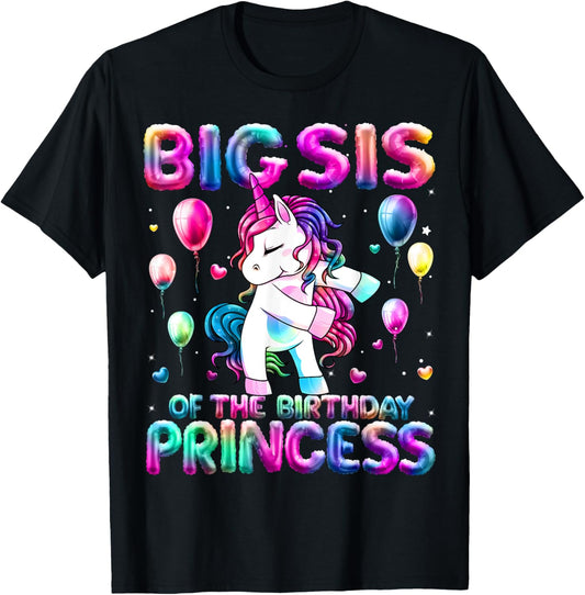 Sister of the Birthday Princess Girl Flossing Unicorn Sister T-Shirt - T-Shirt | Black