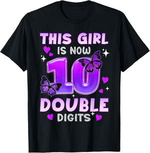 Its My 10th Birthday Butterfly This Girl Is Now 10 Years Old T-Shirt - T-Shirt | Black