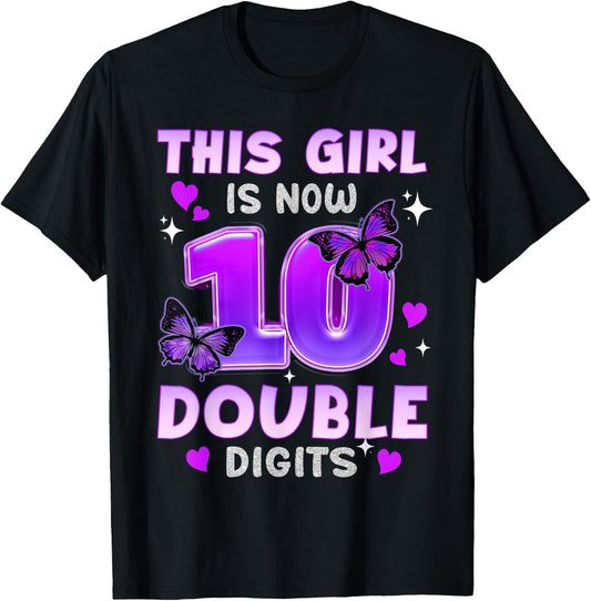 Its My 10th Birthday Butterfly This Girl Is Now 10 Years Old T-Shirt - T-Shirt | Black