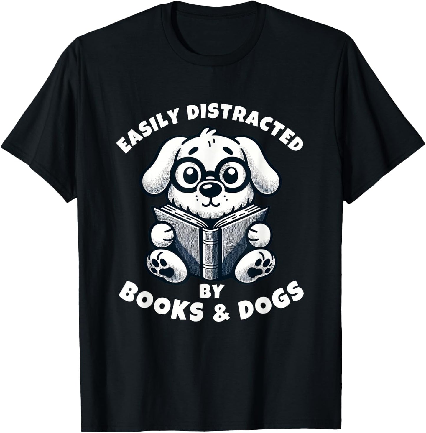 Kids Easily Distracted By Books and Dogs Graphic Reading T-Shirt - T-Shirt | Black