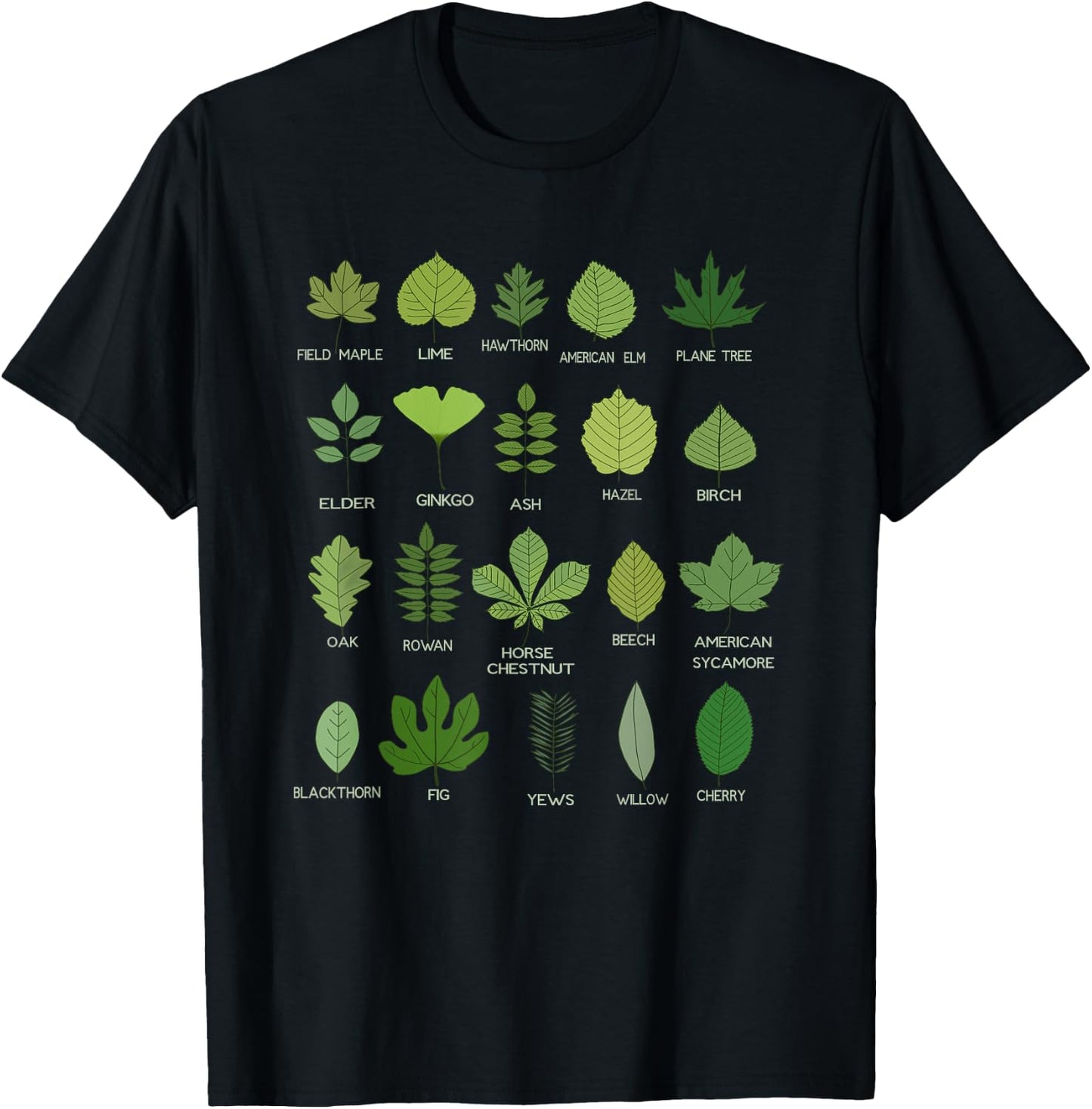 Leaf Identification Chart T-Shirt - T-Shirt | Black