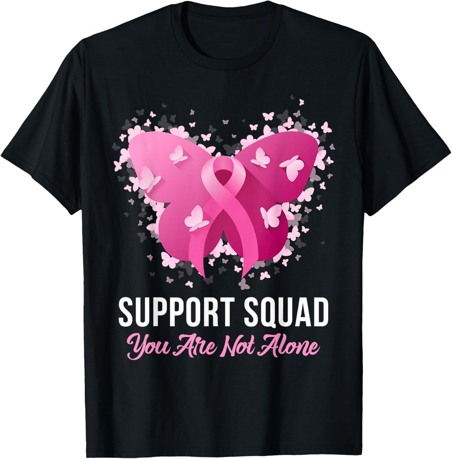 Support Squad Breast Cancer Awareness Pink Ribbon Butterfly T-Shirt - T-Shirt | Black