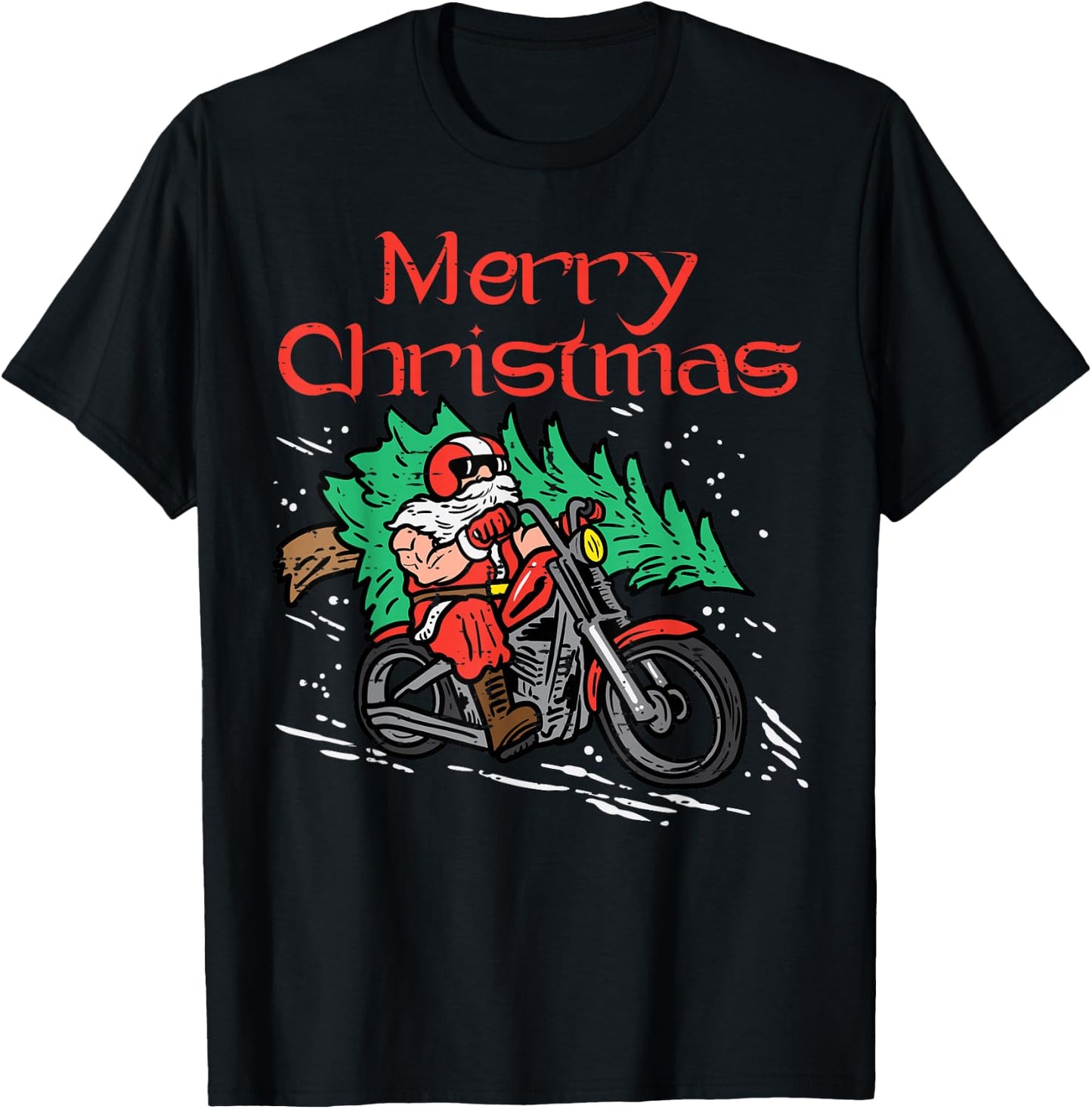 Merry Christmas Biker Santa Xmas Motorcycle Big Bike Dad Men T-Shirt - T-Shirt | Black