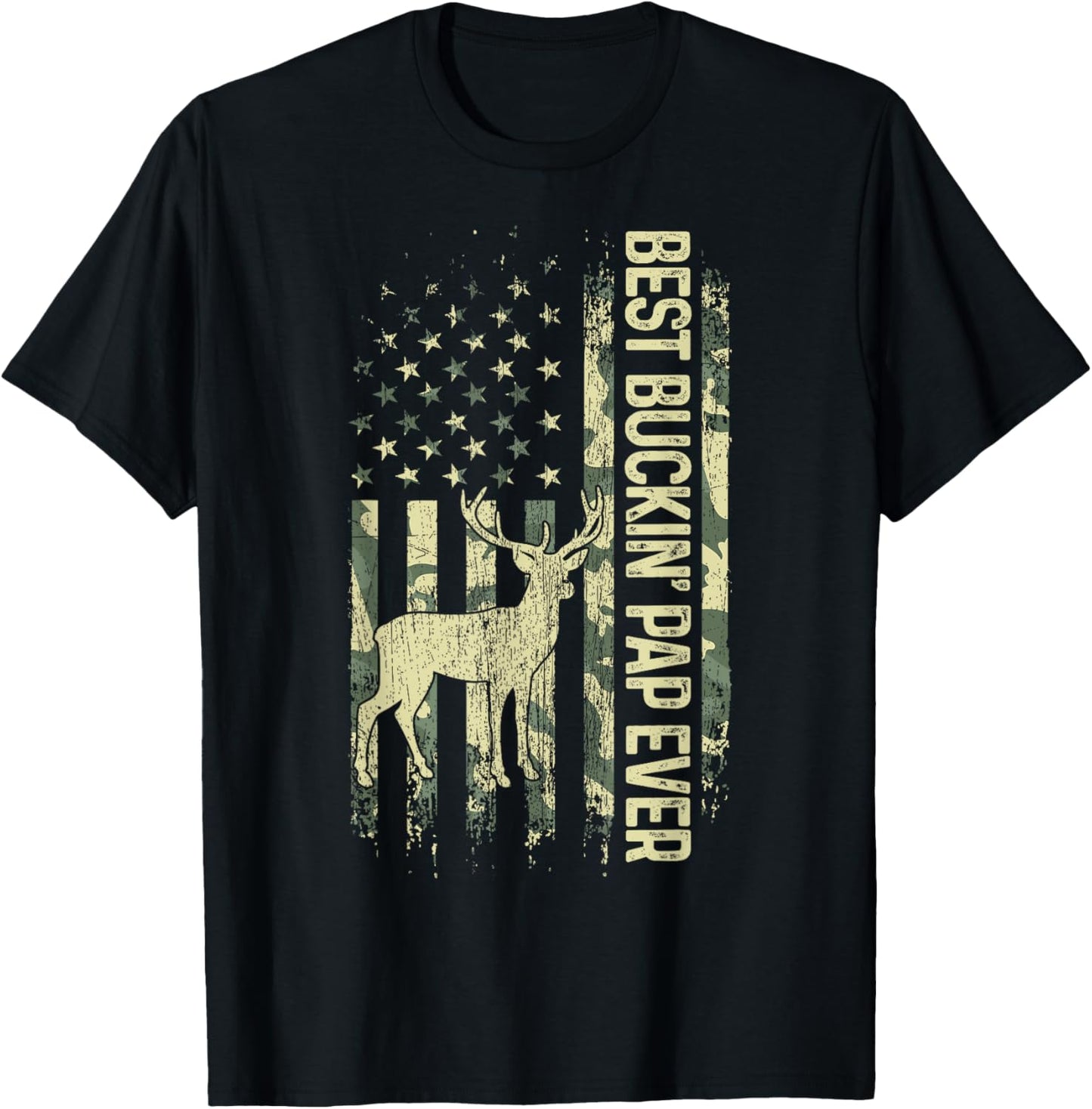 Best Buckin' Pap Ever Camouflage American Flag Father's Day Women Men T-Shirt - T-Shirt | Black