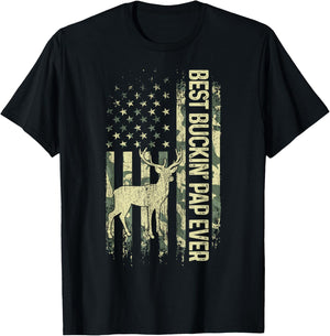 Best Buckin' Pap Ever Camouflage American Flag Father's Day Women Men T-Shirt - T-Shirt | Black