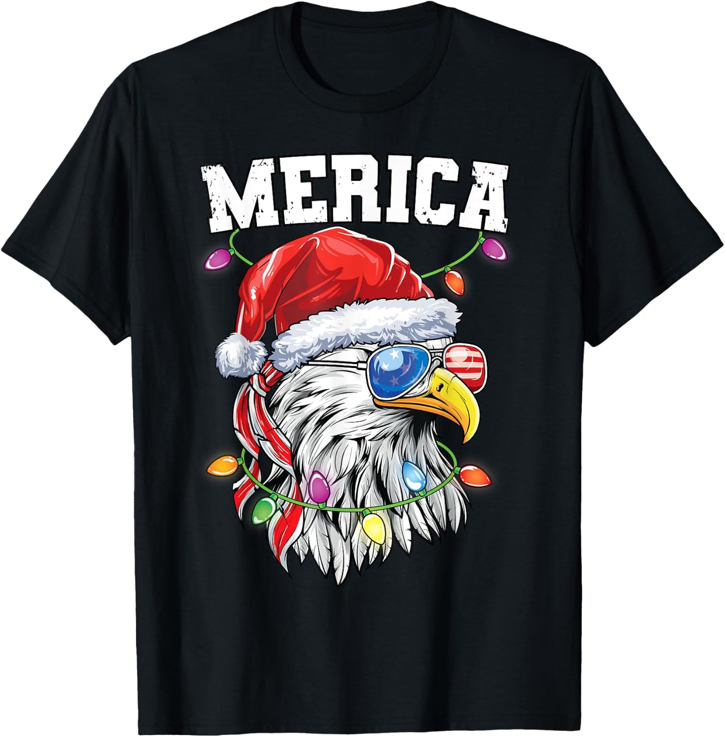Merica Christmas Shirt Patriotic Veteran Santa Bald Eagle Kids Men T-Shirt - T-Shirt | Black