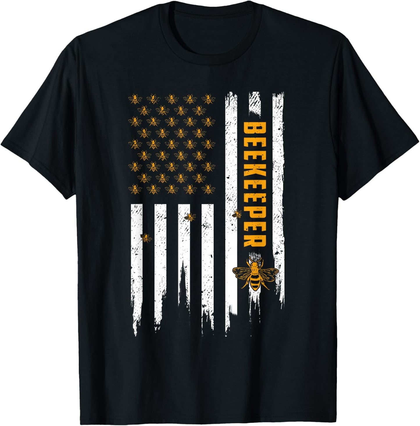 Beekeeping American Flag Honeycomb Honey Bees Beekeeper T-Shirt - T-Shirt | Black