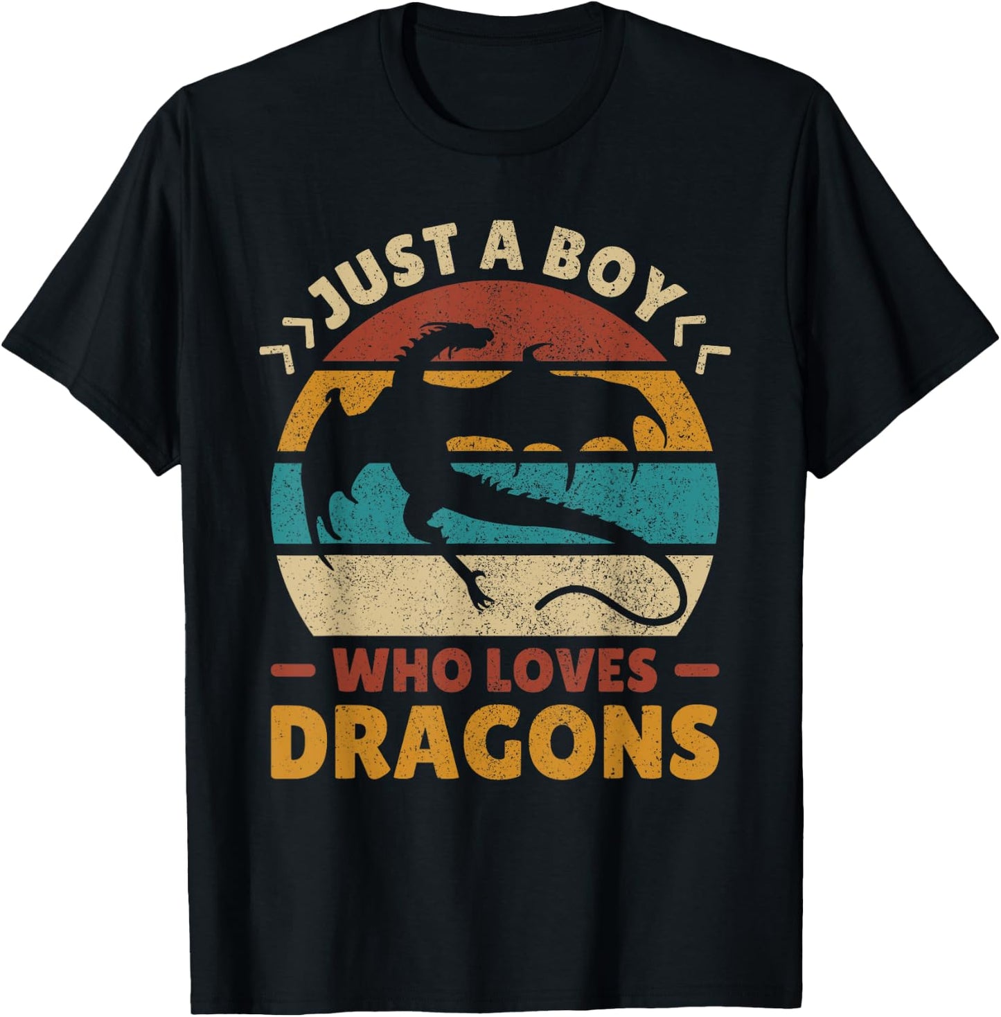 Just A Boy Who Loves Dragons Men Boys Kids Cute Retro Dragon T-Shirt - T-Shirt | Black