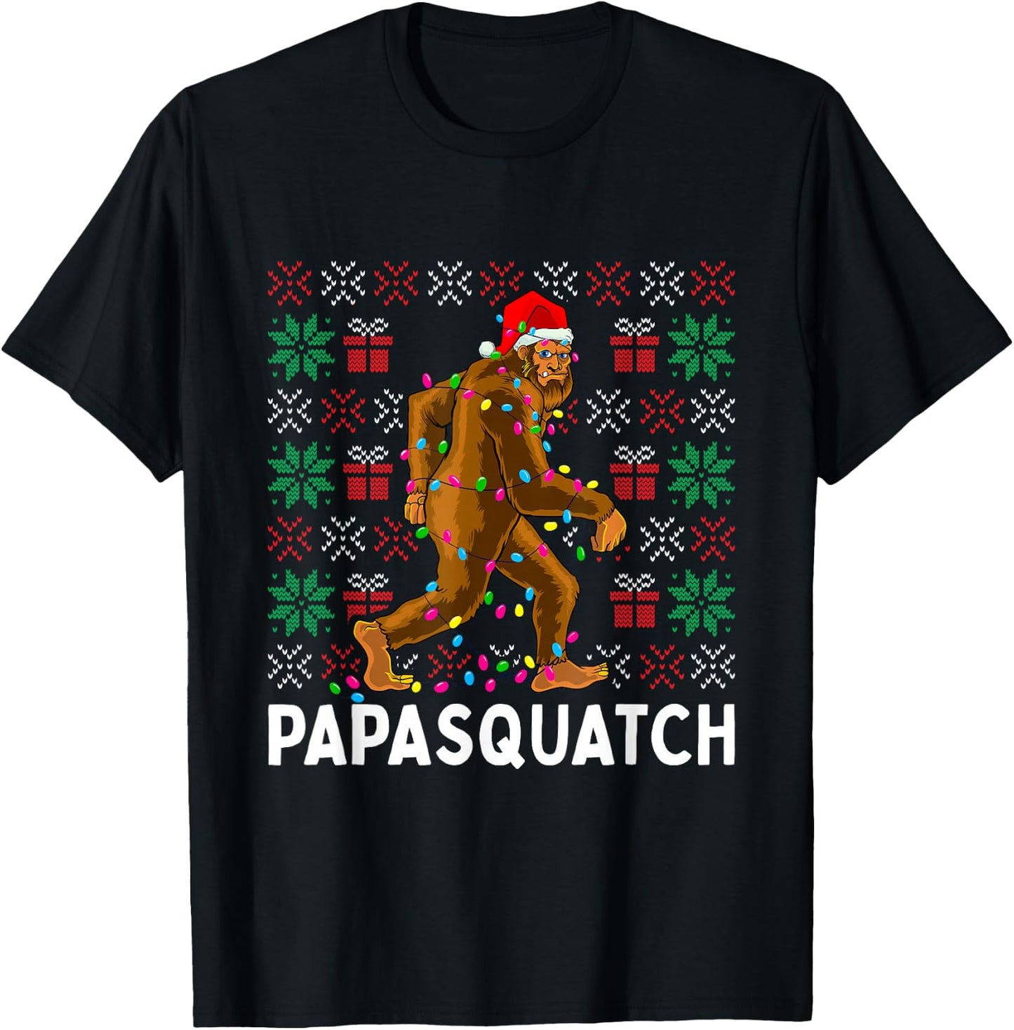 PapaSquatch Bigfoot Santa Ugly Christmas Pajamas Dad Papa T-Shirt - T-Shirt | Black