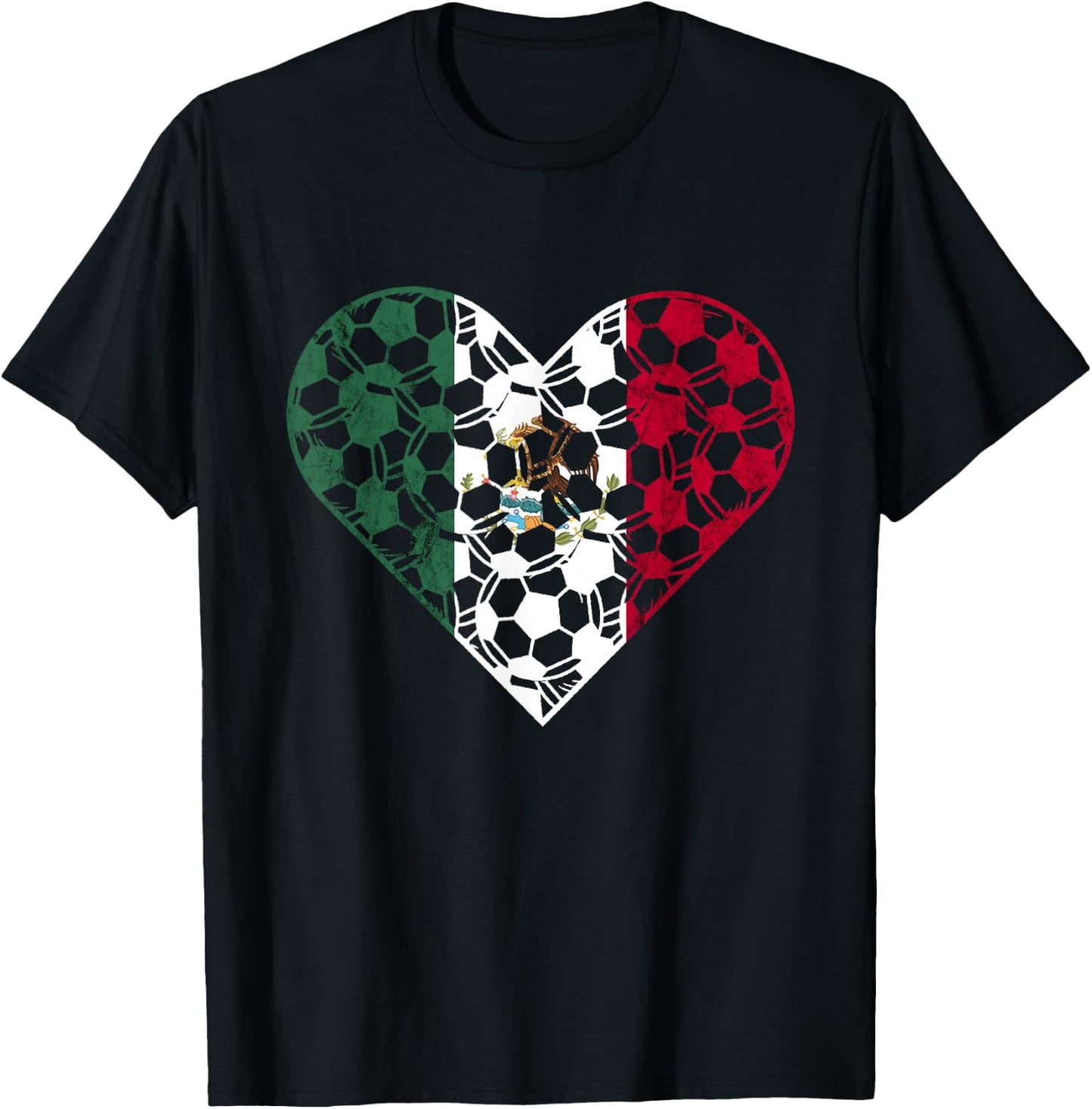 Mexican Flag Heart Mexican Soccer Team Mexican Pride Mexico T-Shirt - T-Shirt | Black