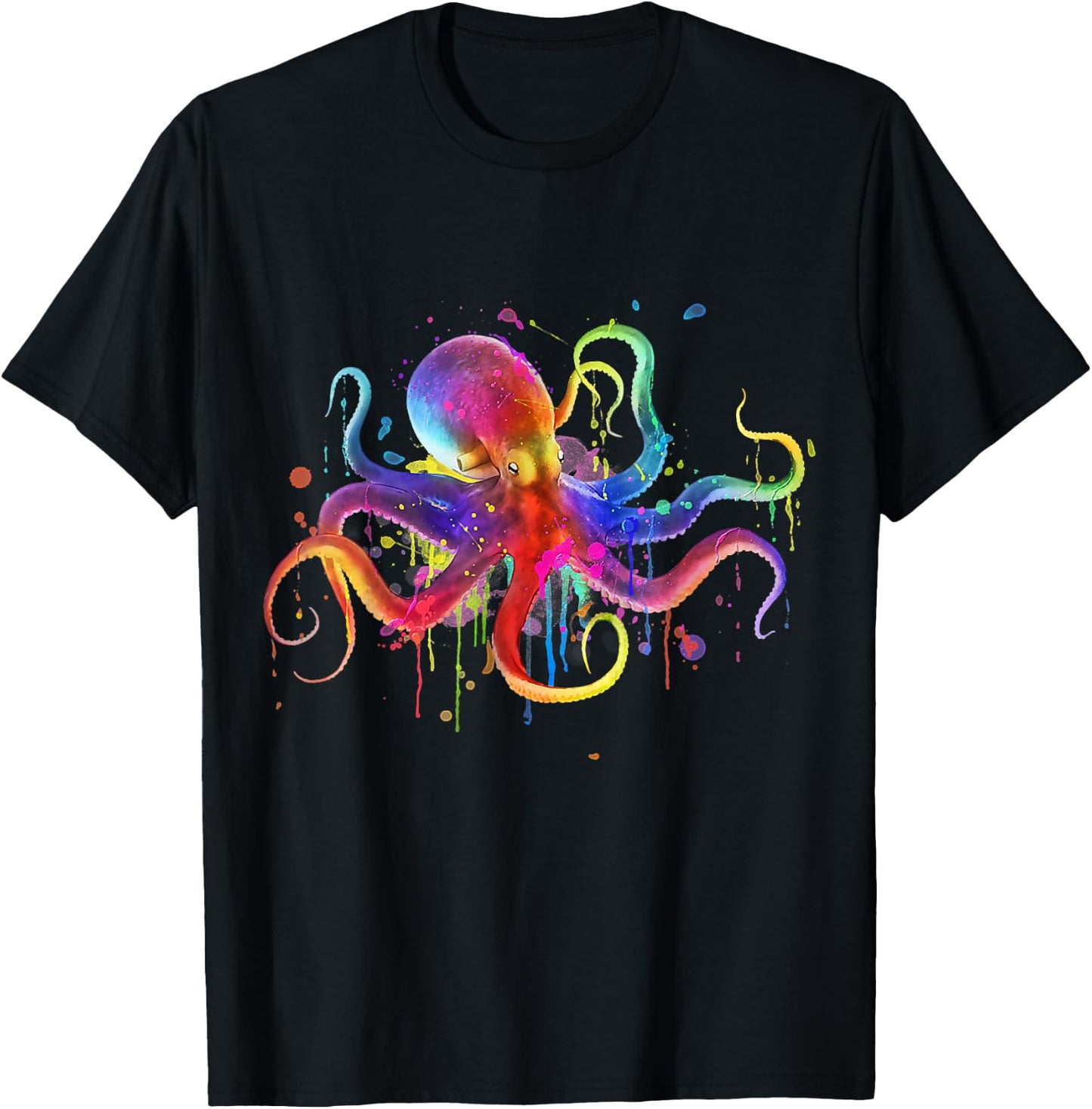 Dripping Rainbow Octopus psychedelic - Colorful Octopus T-Shirt - T-Shirt | Black