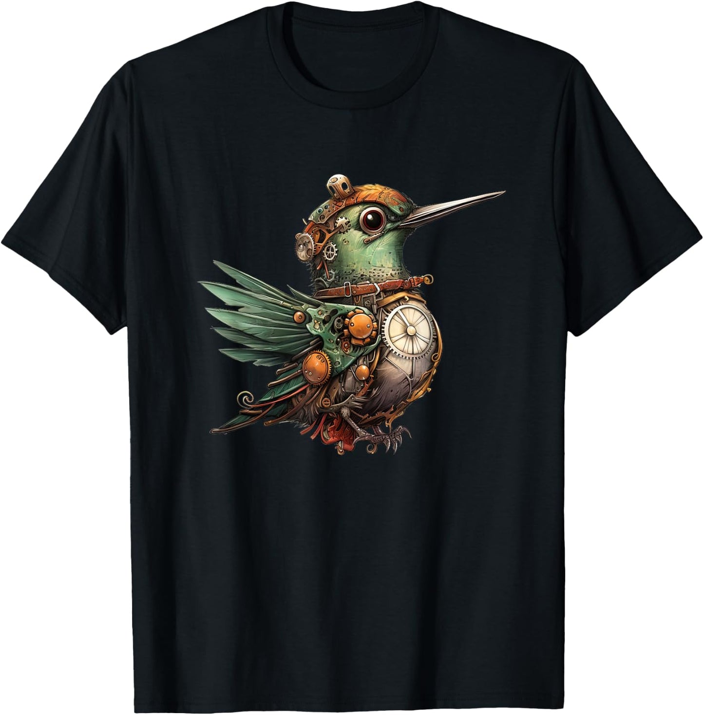 Hummingbird in steampunk mechanical gear vibrant hummingbird T-Shirt - T-Shirt | Black