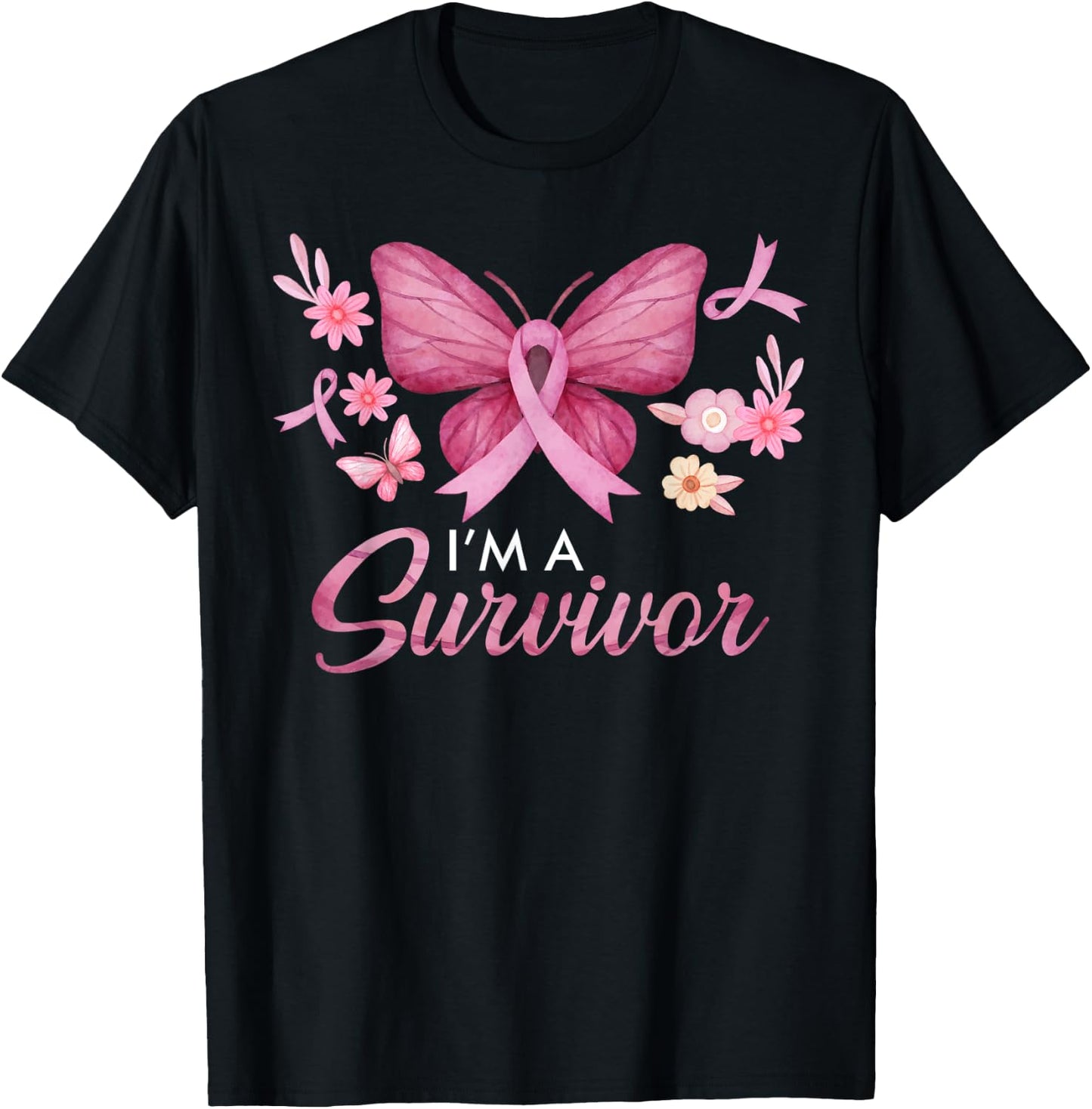 Faith Love Hope Survivor Pink Ribbon Breast Cancer Awareness T-Shirt - T-Shirt | Black