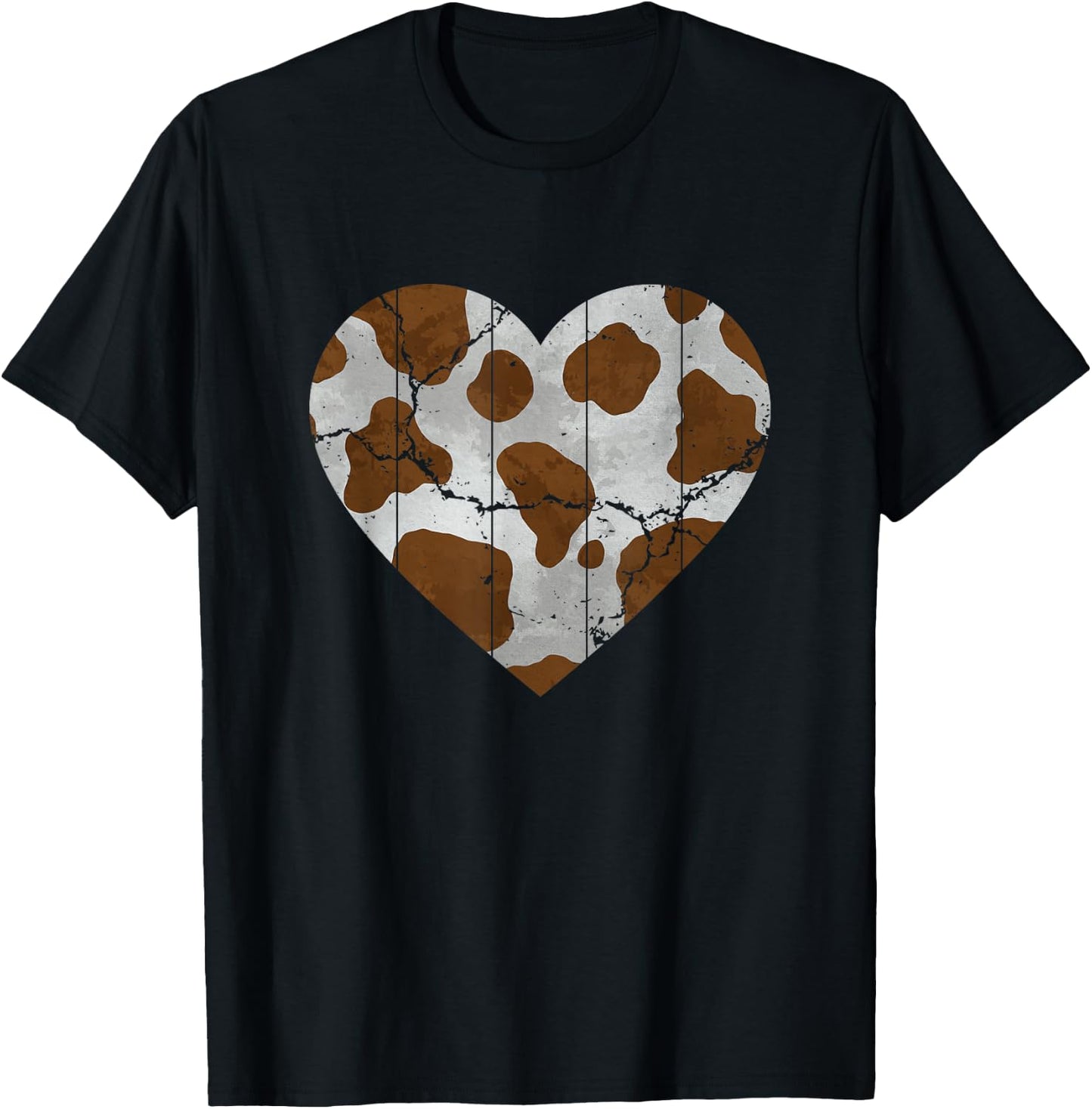Brown Cow Pattern Heart Lovers of Farm Animals T-Shirt - T-Shirt | Black