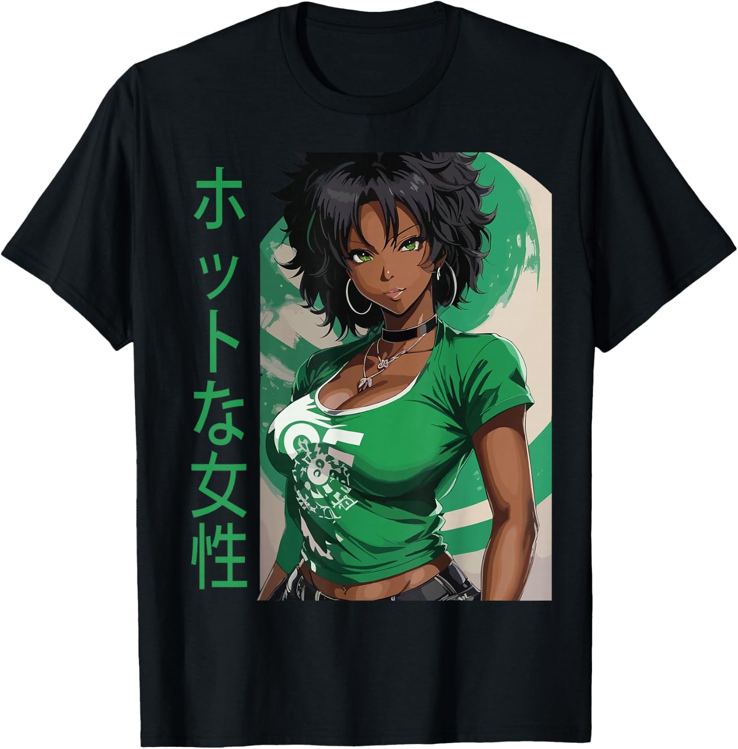 Black Anime Girl Kawaii Waifu Aesthetic Japanese Woman T-Shirt - T-Shirt | Black