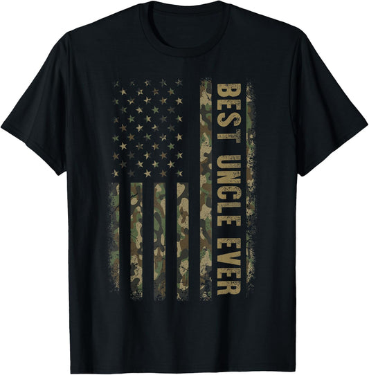 Best Uncle Ever Camouflage American Flag Father's Day T-Shirt - T-Shirt | Black