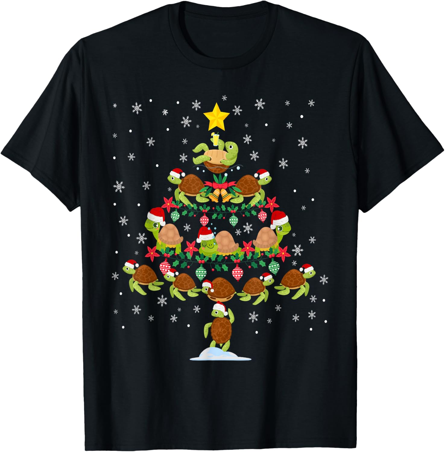 Sea Turtle Tortoise Christmas Tree T-Shirt - T-Shirt | Black