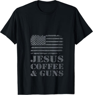 Jesus Coffee & Guns - Funny Christian Pro Gun USA Flag V-Neck T-Shirt - T-Shirt | Black