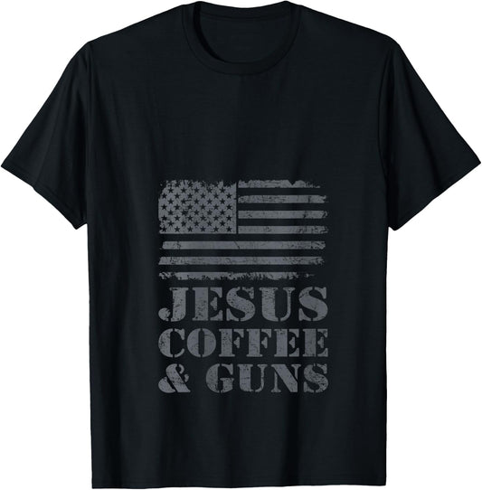 Jesus Coffee & Guns - Funny Christian Pro Gun USA Flag V-Neck T-Shirt - T-Shirt | Black