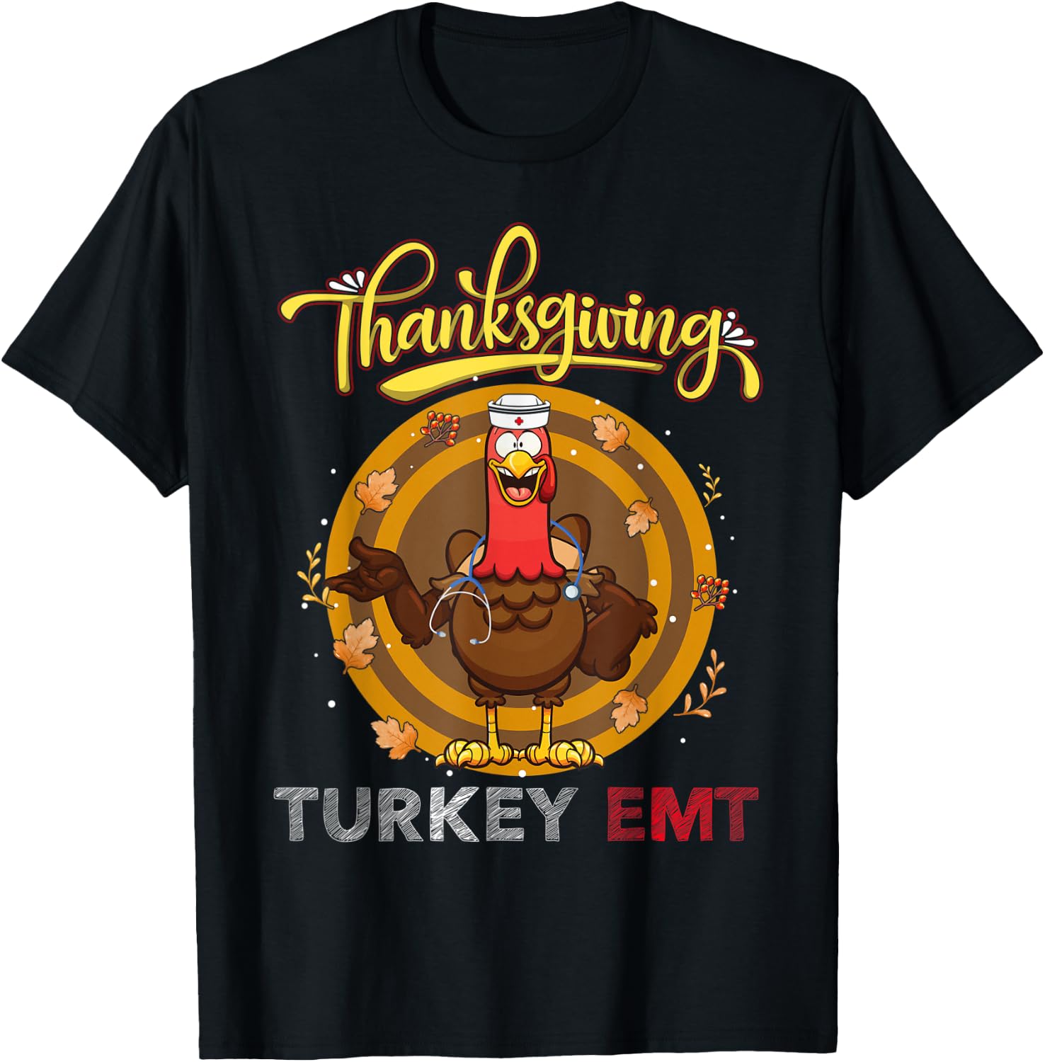 Retro Vintage Funny Turkey EMT Nurse Nursing Thansgiving T-Shirt - T-Shirt | Black