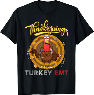 Retro Vintage Funny Turkey EMT Nurse Nursing Thansgiving T-Shirt - T-Shirt | Black