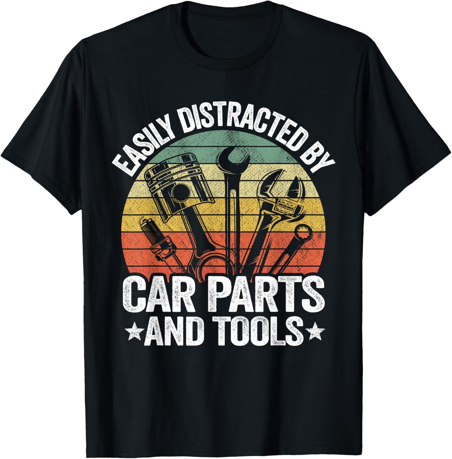 Easily Distracted By Car Parts And Tools Race Funny Mechanic T-Shirt - T-Shirt | Black