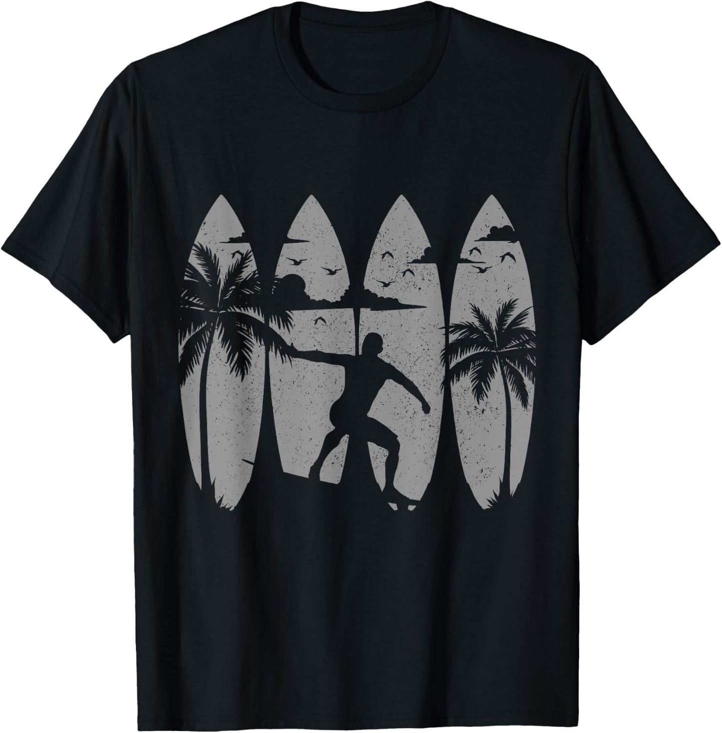 Surfer Surfboard Vintage Surfing Beach Summer Surf Men Women Girls Kids T-Shirt - T-Shirt | Black