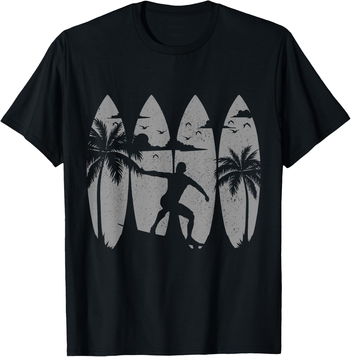 Surfer Surfboard Vintage Surfing Beach Summer Surf Men Women Girls Kids T-Shirt - T-Shirt | Black