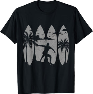 Surfer Surfboard Vintage Surfing Beach Summer Surf Men Women Girls Kids T-Shirt - T-Shirt | Black
