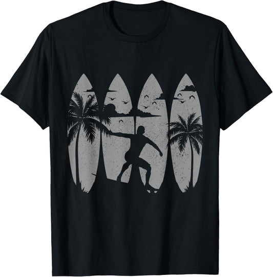 Surfer Surfboard Vintage Surfing Beach Summer Surf Men Women Girls Kids T-Shirt - T-Shirt | Black