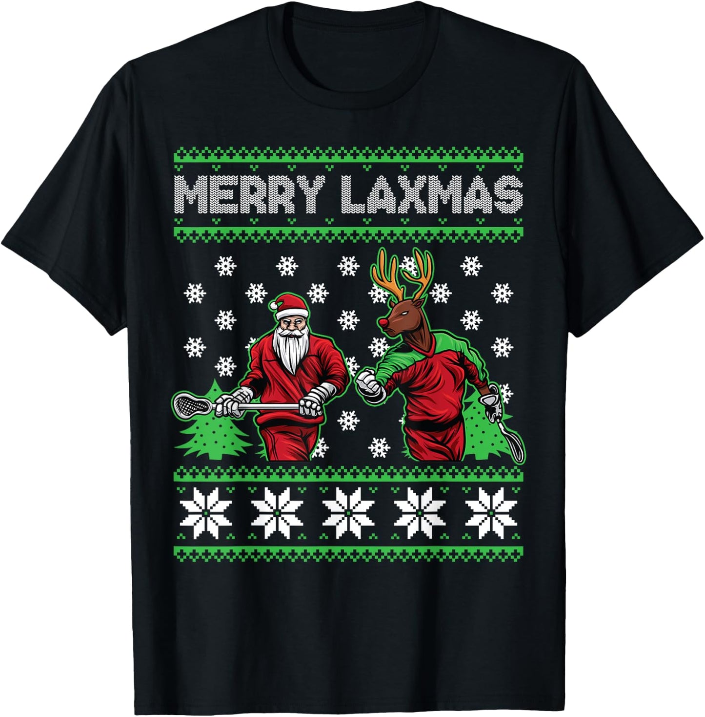 Merry Laxmas Funny Christmas Lacrosse Player Holiday Gifts T-Shirt - T-Shirt | Black